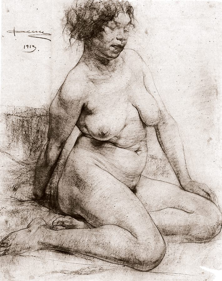  Nicolai Ivanovich Fechin —— 坐着的裸女 (2)